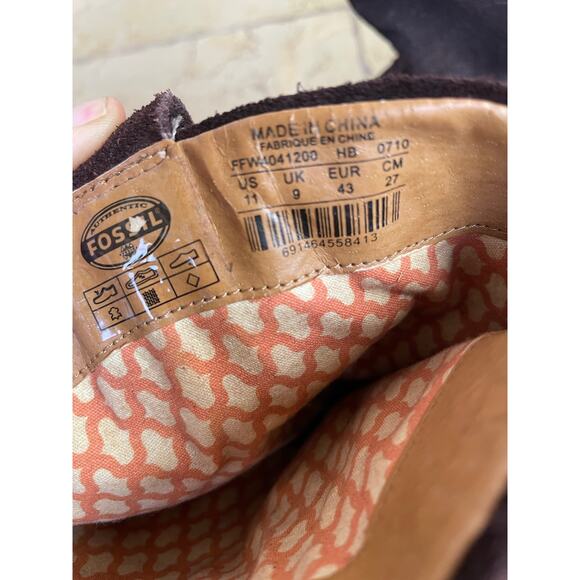 Fossil Womens Boots Sz 11 Chocolate Brown Suede Leather Western Ranch Cowgirl - Picture 12 of 13